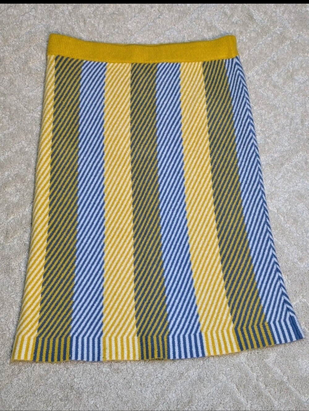 Pleione Vertical Stripe Midi Skirt in Yellow, Blue & Olive